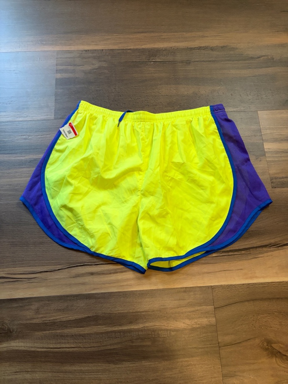 90 Degree By Reflex Neon Yellow Athletic Shorts with Purple Trim Womens Size XL